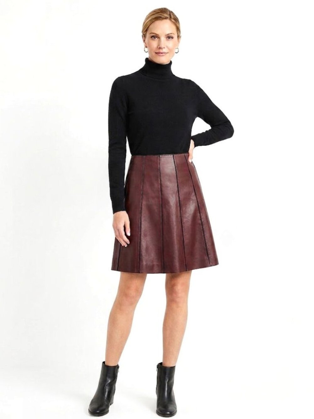 Marc Jacobs Paneled A-Line Skirt, Burgundy Lambskin Leather, Womens Size 8